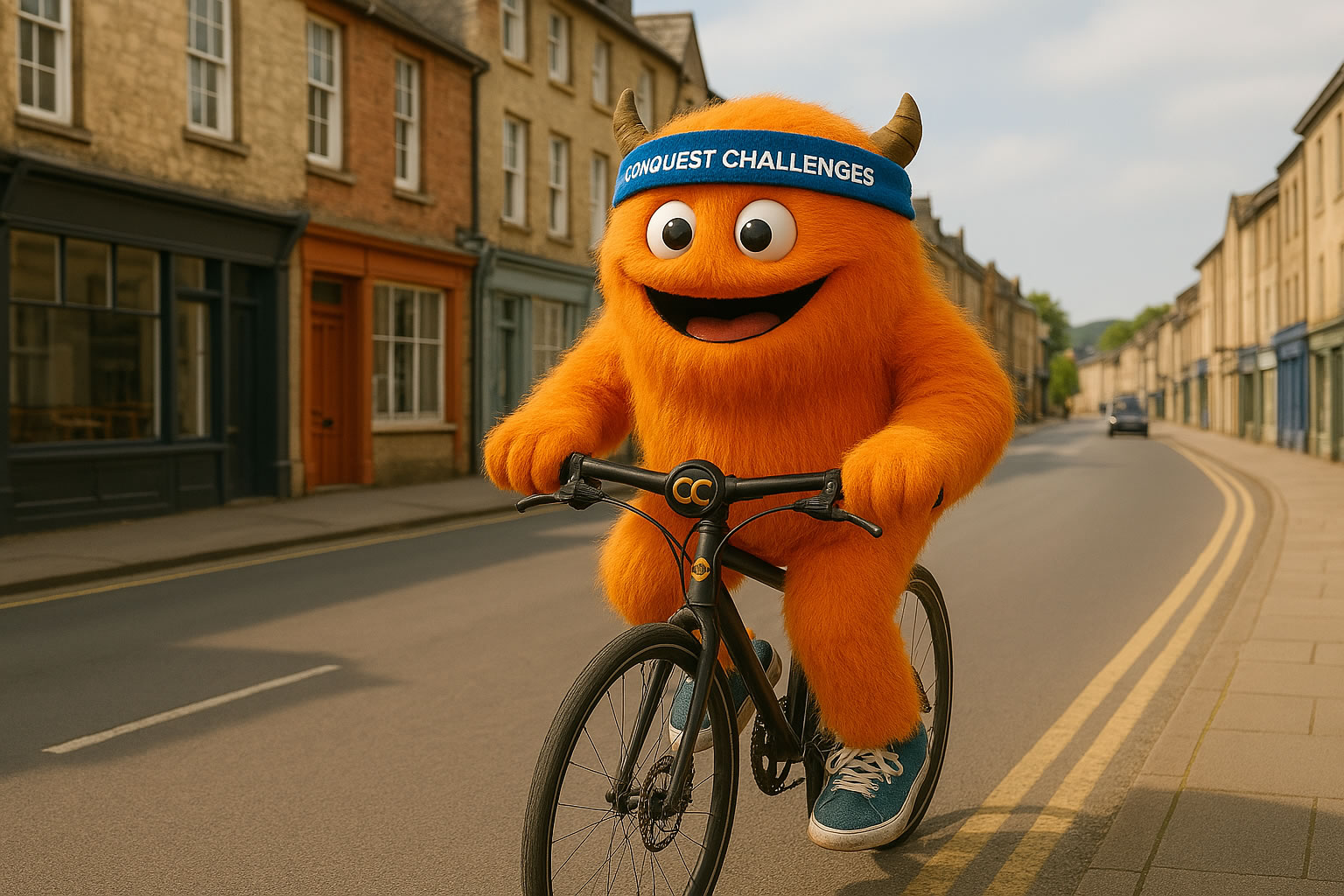 Cycling Conqi cycling down road